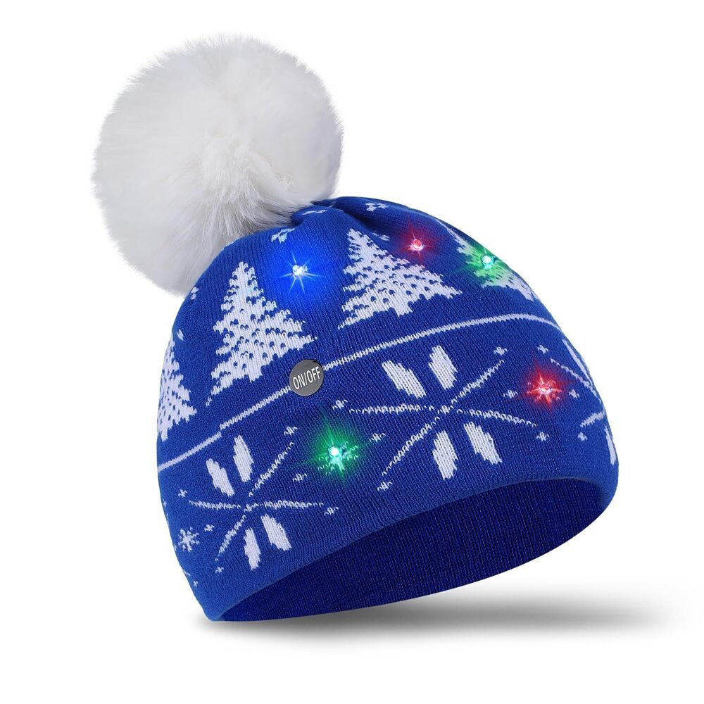 3614 Light Up Christmas Beanie with Reindeer Pattern - Festive Knitted Glow